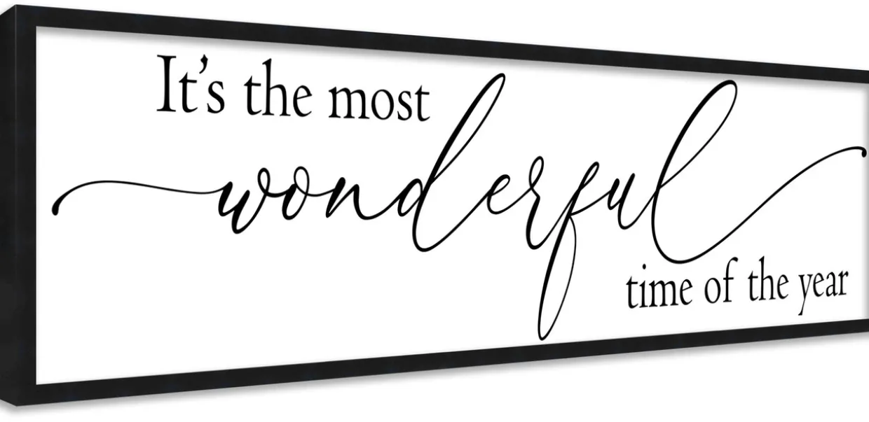 It's the Most Wonderful Time of the Year Script 8.5" x 31.5" Framed Christmas Wall Decor Sign Poster in a Natural Wooden Frame with UV Acrylic