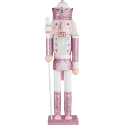 Jeweled and Glittered Nutcracker King Christmas Figure - 15" - Pink and White