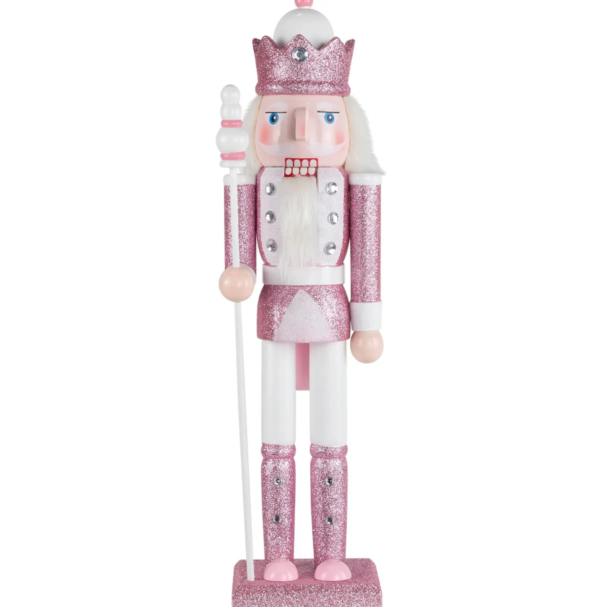 Jeweled and Glittered Nutcracker King Christmas Figure - 15" - Pink and White