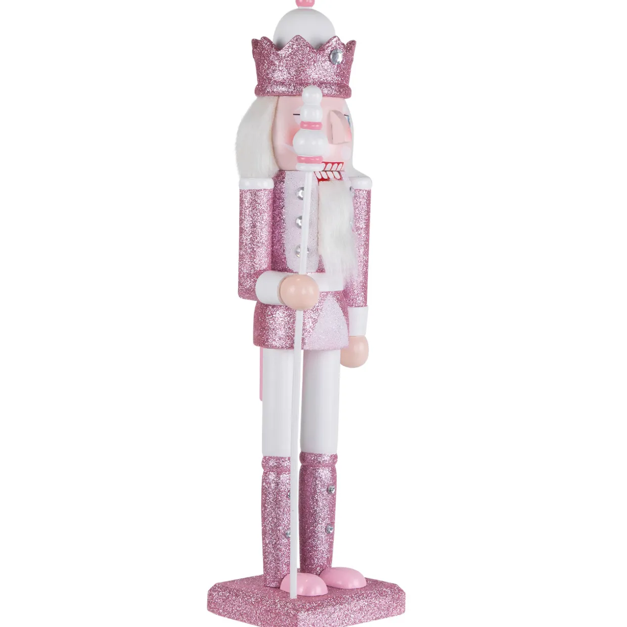 Jeweled and Glittered Nutcracker King Christmas Figure - 15" - Pink and White