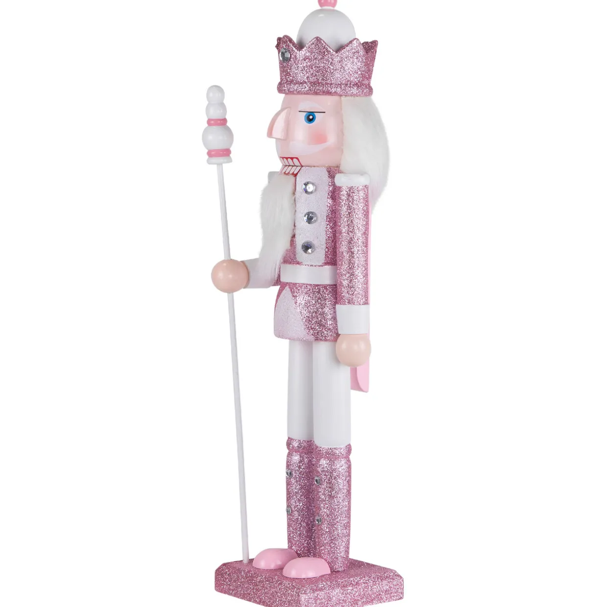 Jeweled and Glittered Nutcracker King Christmas Figure - 15" - Pink and White