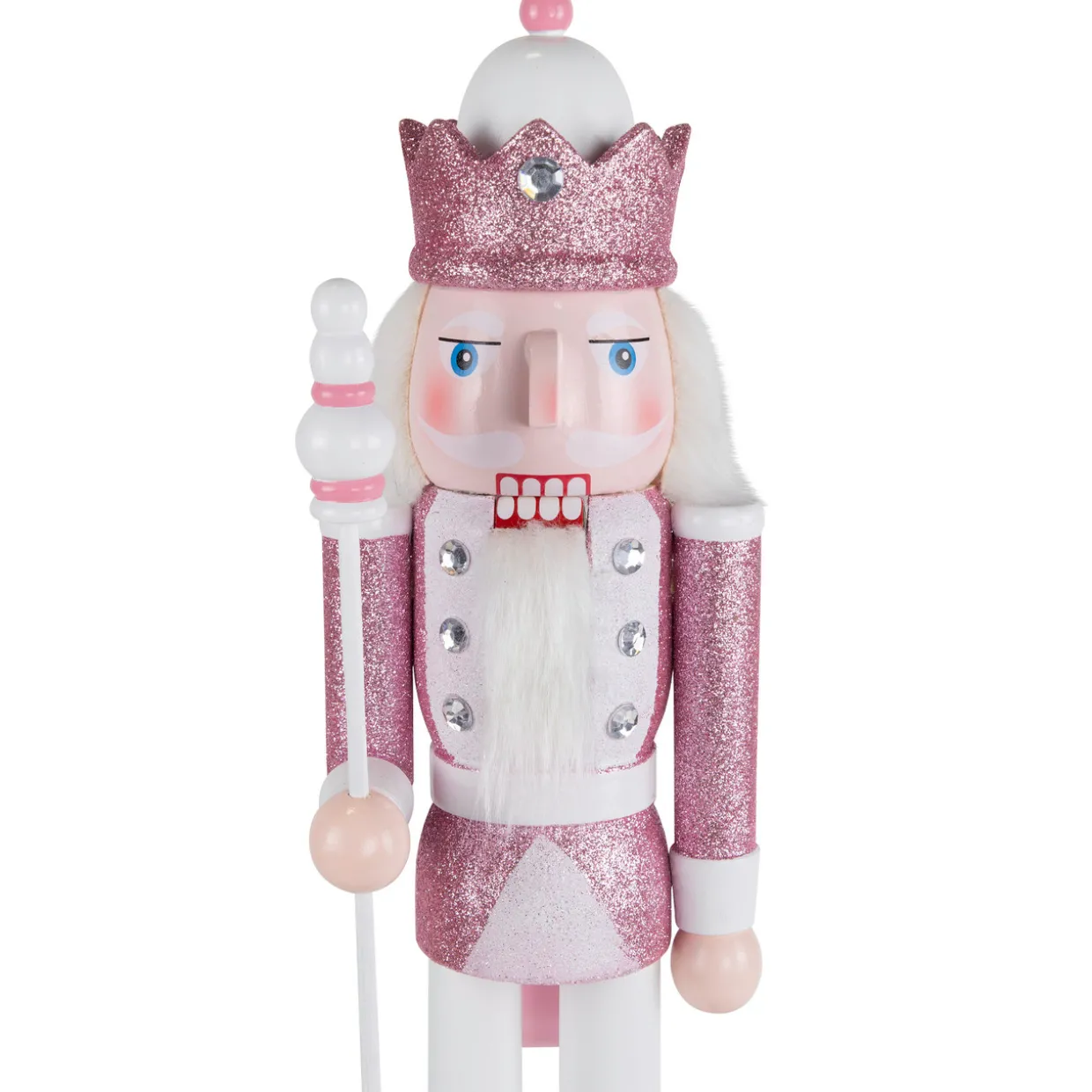 Jeweled and Glittered Nutcracker King Christmas Figure - 15" - Pink and White