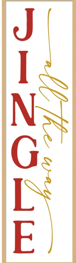 Jingle All The Way Tall 12.5" x 43.5" Framed Christmas Wall Decor Art Print Sign Poster in a Natural Wooden Frame with UV Acrylic and Hangers