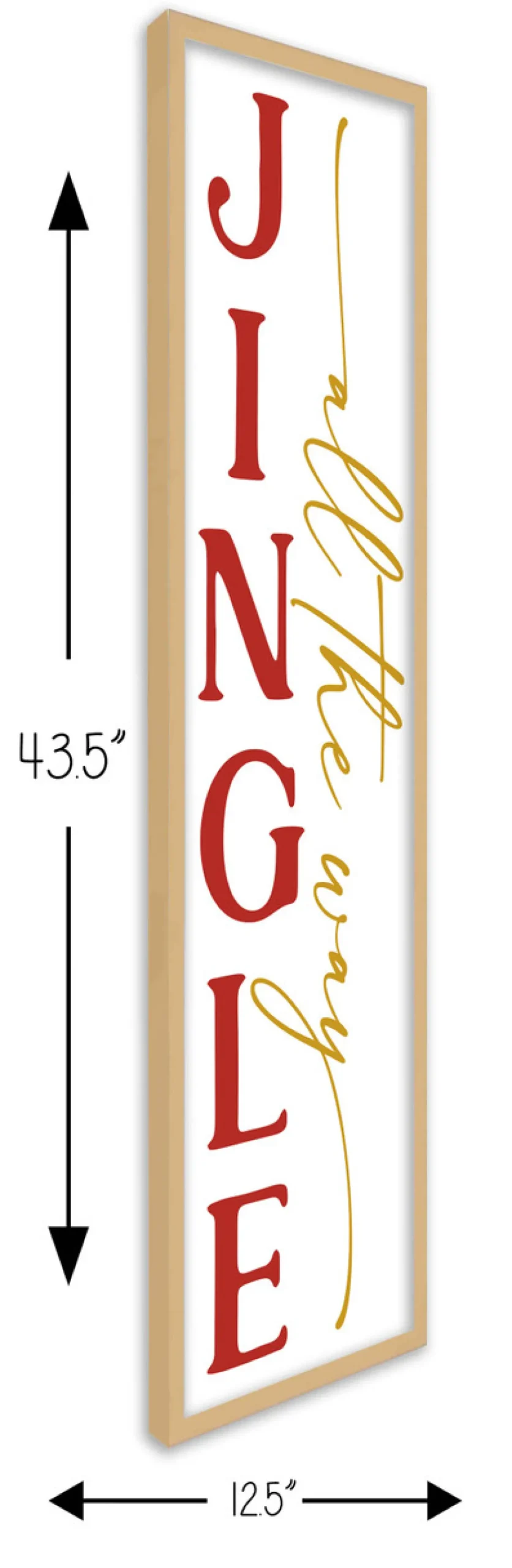 Jingle All The Way Tall 12.5" x 43.5" Framed Christmas Wall Decor Art Print Sign Poster in a Natural Wooden Frame with UV Acrylic and Hangers