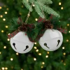 Jingle Bells with Bow and Pinecones Christmas Disc Ornaments - White - 5" - Set of 2