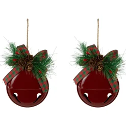 Jingle Bells with Bow and Pinecones Christmas Disc Ornaments - Red - 5