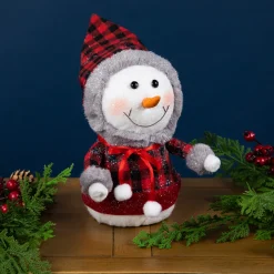 Jolly Baby Snowman with Plaid Coat Christmas Figurine - 7.5"