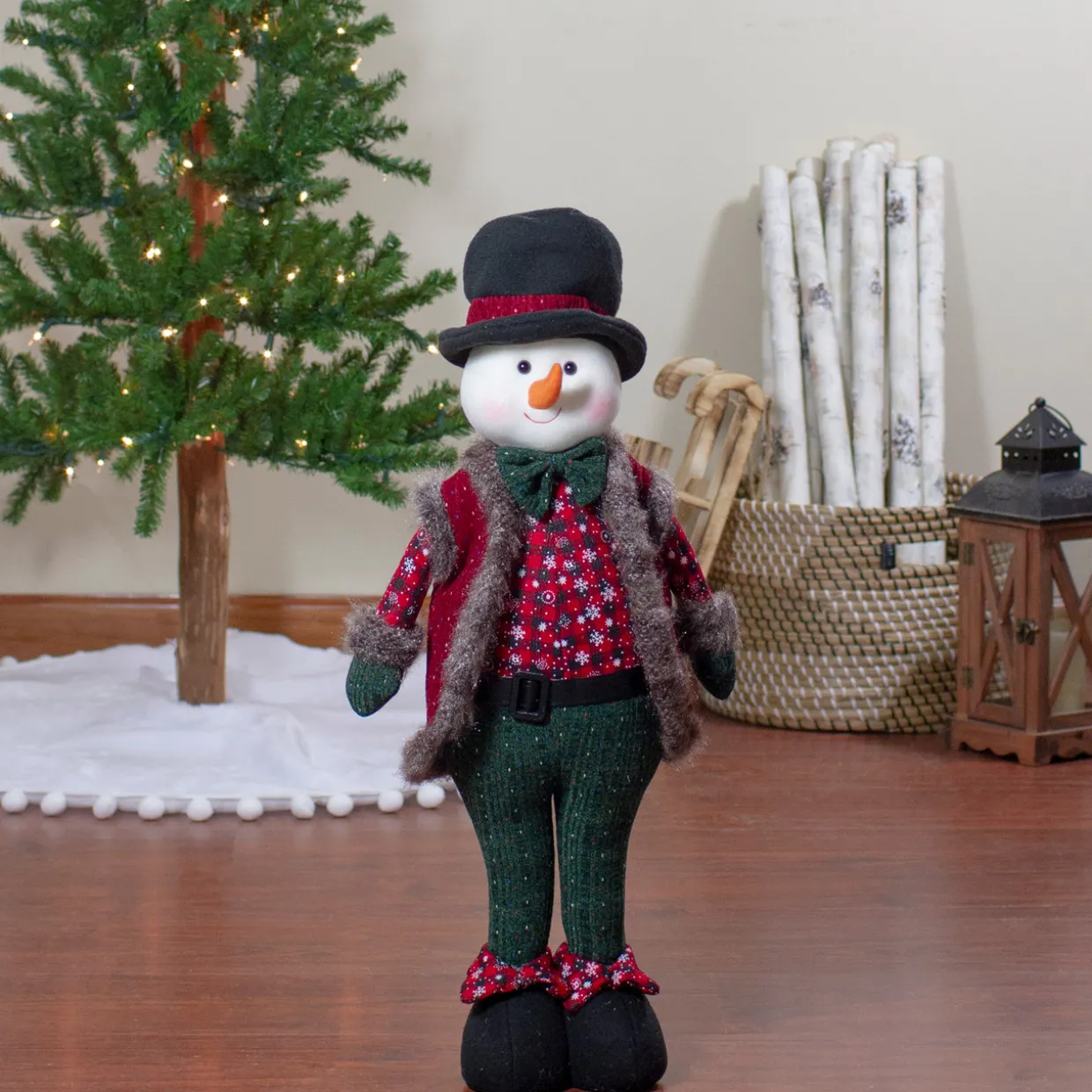 Jolly Plush Boy Snowman Christmas Figure - 25" - Red and Green