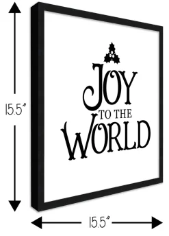 Joy to the World 15.5" x 15.5" Framed Christmas Wall Decor Art Print Sign Poster in a Black Wooden Frame with UV Acrylic and Hangers