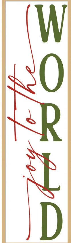 Joy to the World Tall 12.5" x 43.5" Framed Christmas Wall Decor Art Print Sign Poster in a Natural Wooden Frame with UV Acrylic and Hangers