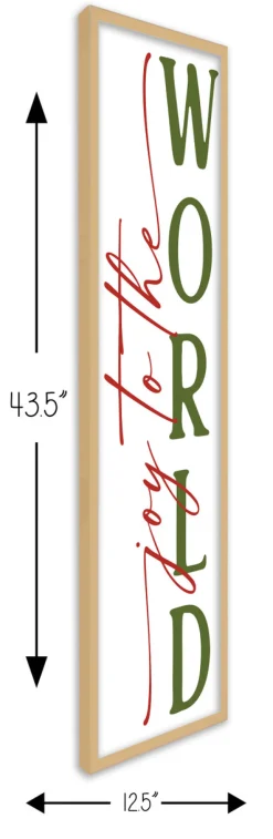 Joy to the World Tall 12.5" x 43.5" Framed Christmas Wall Decor Art Print Sign Poster in a Natural Wooden Frame with UV Acrylic and Hangers