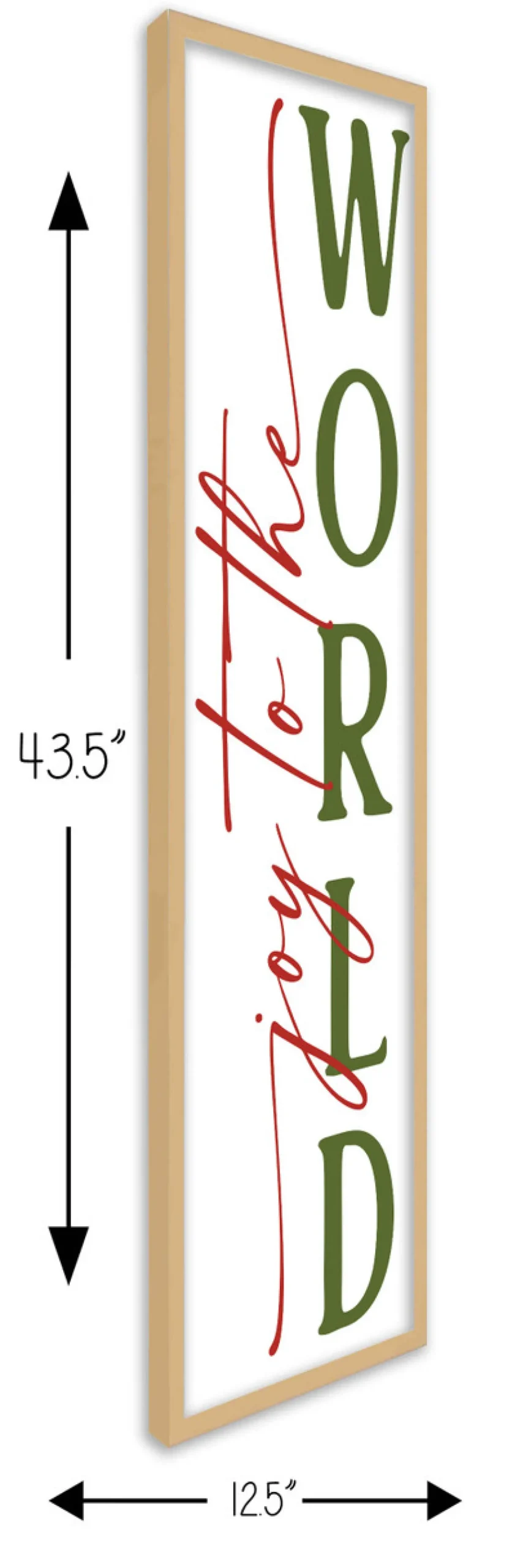 Joy to the World Tall 12.5" x 43.5" Framed Christmas Wall Decor Art Print Sign Poster in a Natural Wooden Frame with UV Acrylic and Hangers