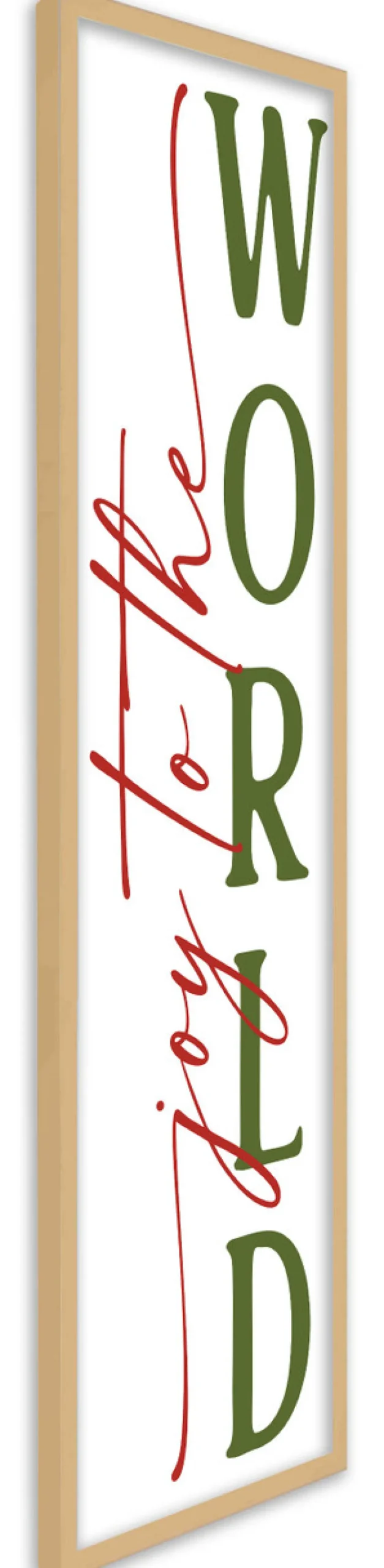 Joy to the World Tall 12.5" x 43.5" Framed Christmas Wall Decor Art Print Sign Poster in a Natural Wooden Frame with UV Acrylic and Hangers