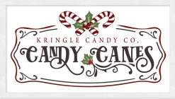 Kringle Candy Co Candy Canes 11.5" x 21.5" Framed Christmas Wall Decor Art Print Sign Poster in a Natural Wooden Frame with UV Acrylic and Hangers