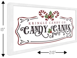 Kringle Candy Co Candy Canes 11.5" x 21.5" Framed Christmas Wall Decor Art Print Sign Poster in a Natural Wooden Frame with UV Acrylic and Hangers