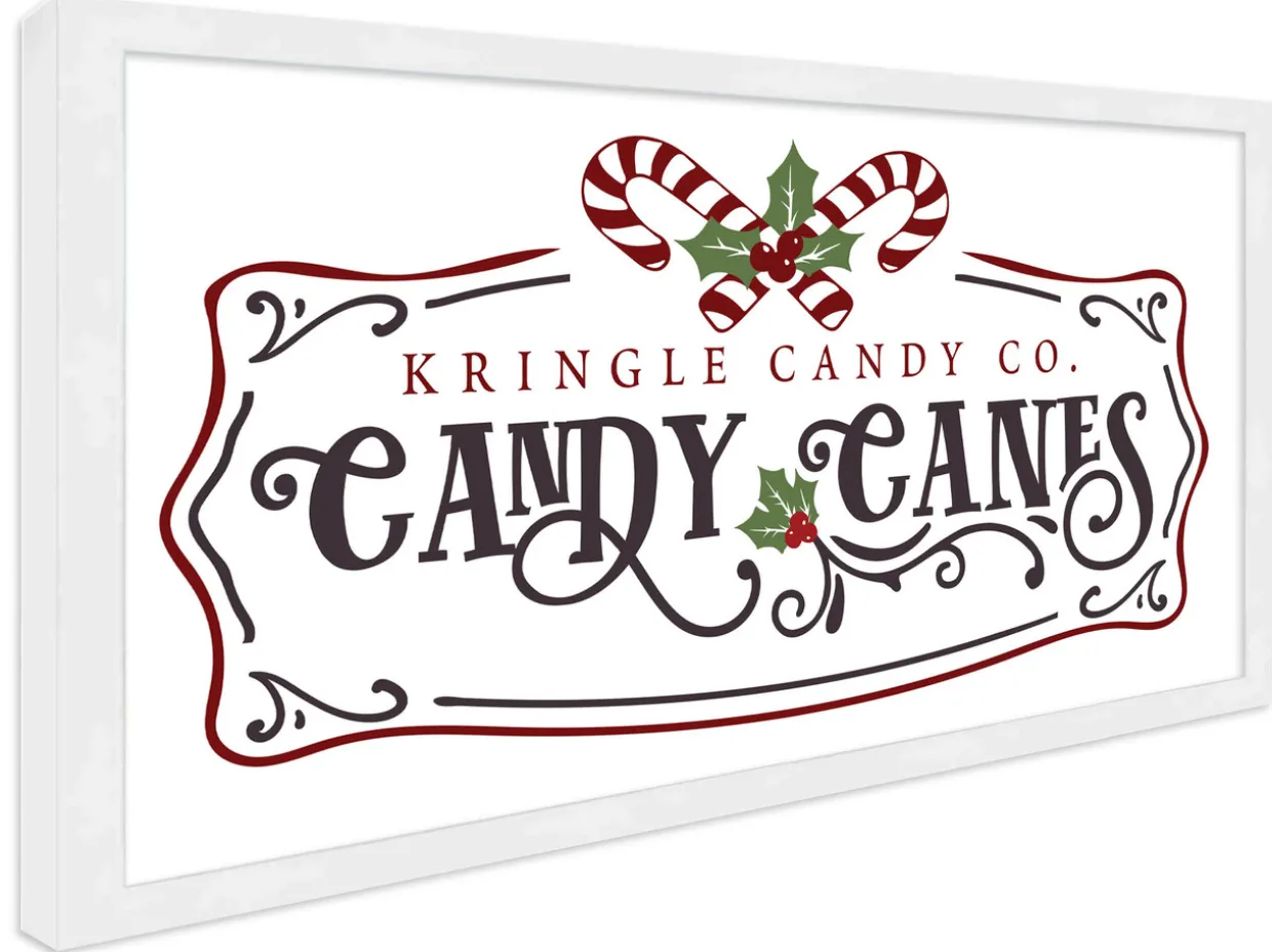 Kringle Candy Co Candy Canes 11.5" x 21.5" Framed Christmas Wall Decor Art Print Sign Poster in a Natural Wooden Frame with UV Acrylic and Hangers