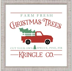 Kringle Company Tree Farm 11.5" x 11.5" Framed Christmas Wall Decor Art Print Sign Poster in a White Wooden Frame with UV Acrylic and Hangers
