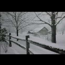 Large Fiber Optic Lighted Snowy Winter Cabin Canvas Wall Art 23.5