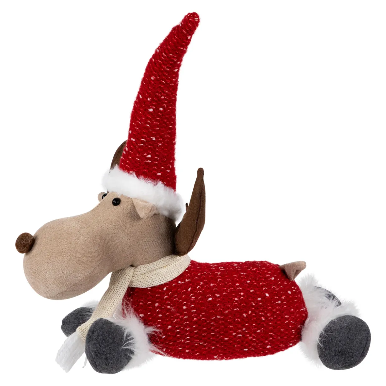 Laying Plush Moose Christmas Figure - 12" - Red and White