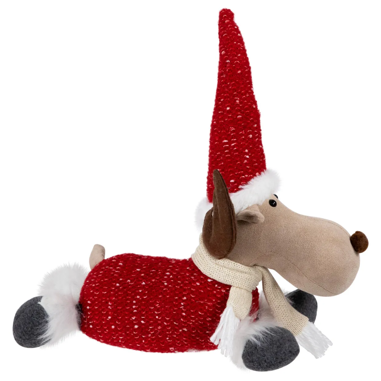 Laying Plush Moose Christmas Figure - 12" - Red and White