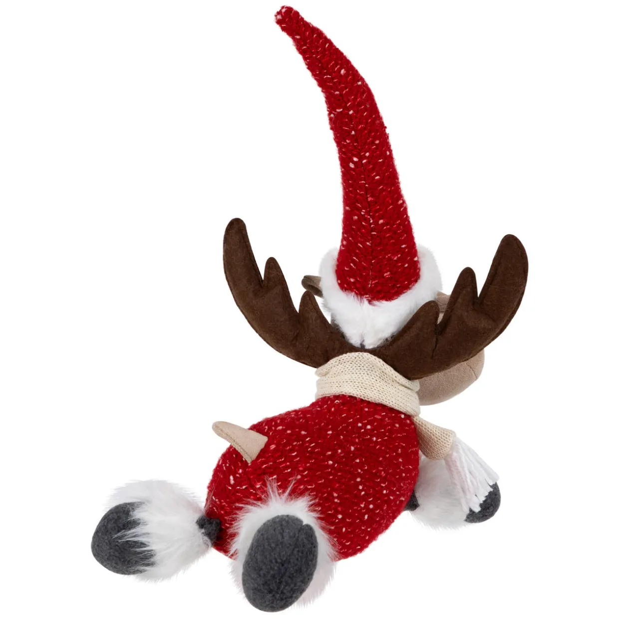 Laying Plush Moose Christmas Figure - 12" - Red and White