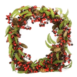 Leafy Mixed Berry and Pine Cone Artificial Christmas Wreath - 24" - Unlit