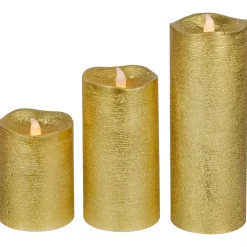 LED Brushed Flameless Christmas Pillar Candles - 8" - Gold Finish - Set of 3