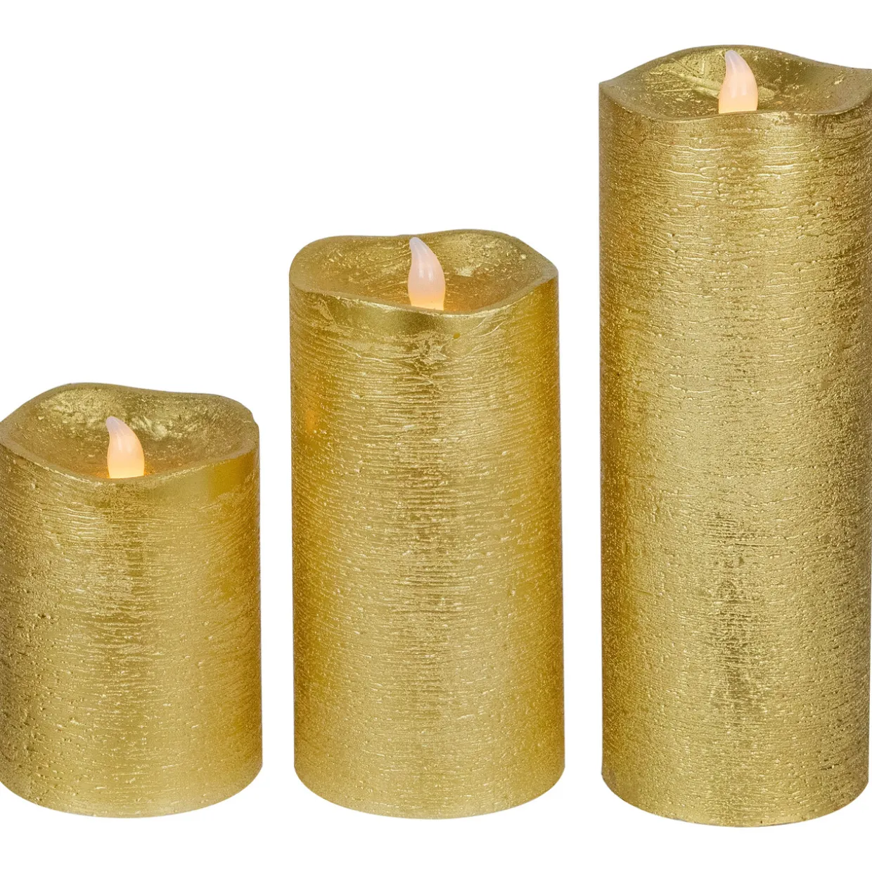 LED Brushed Flameless Christmas Pillar Candles - 8" - Gold Finish - Set of 3