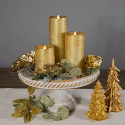 LED Brushed Flameless Christmas Pillar Candles - 8" - Gold Finish - Set of 3