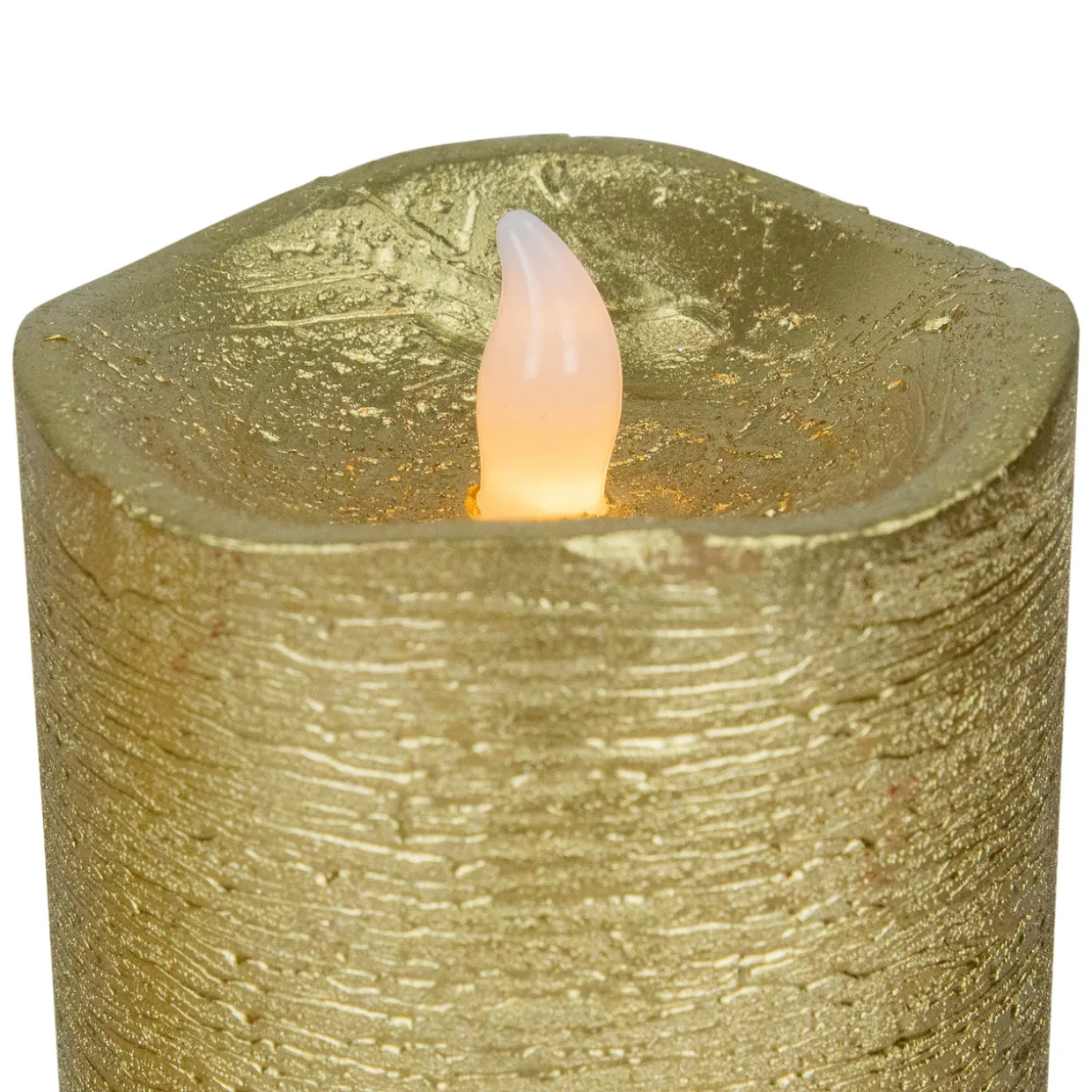 LED Brushed Flameless Christmas Pillar Candles - 8" - Gold Finish - Set of 3