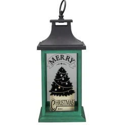 LED Candle With Christmas Tree Lantern - 12" - Green and Black