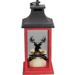 LED Candle with Deer "Merry Christmas" Lantern - 12" - Red and Black