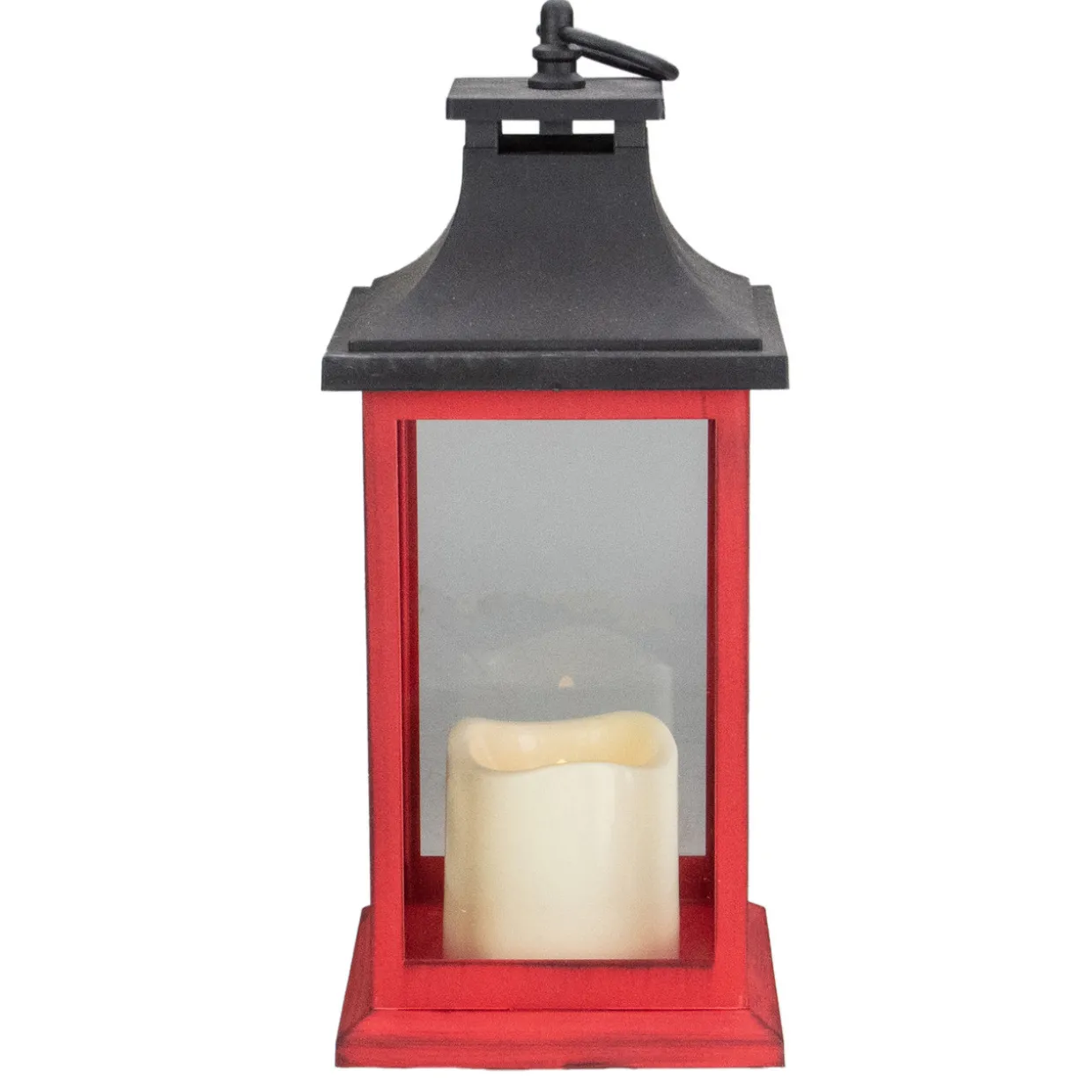 LED Candle with Deer "Merry Christmas" Lantern - 12" - Red and Black