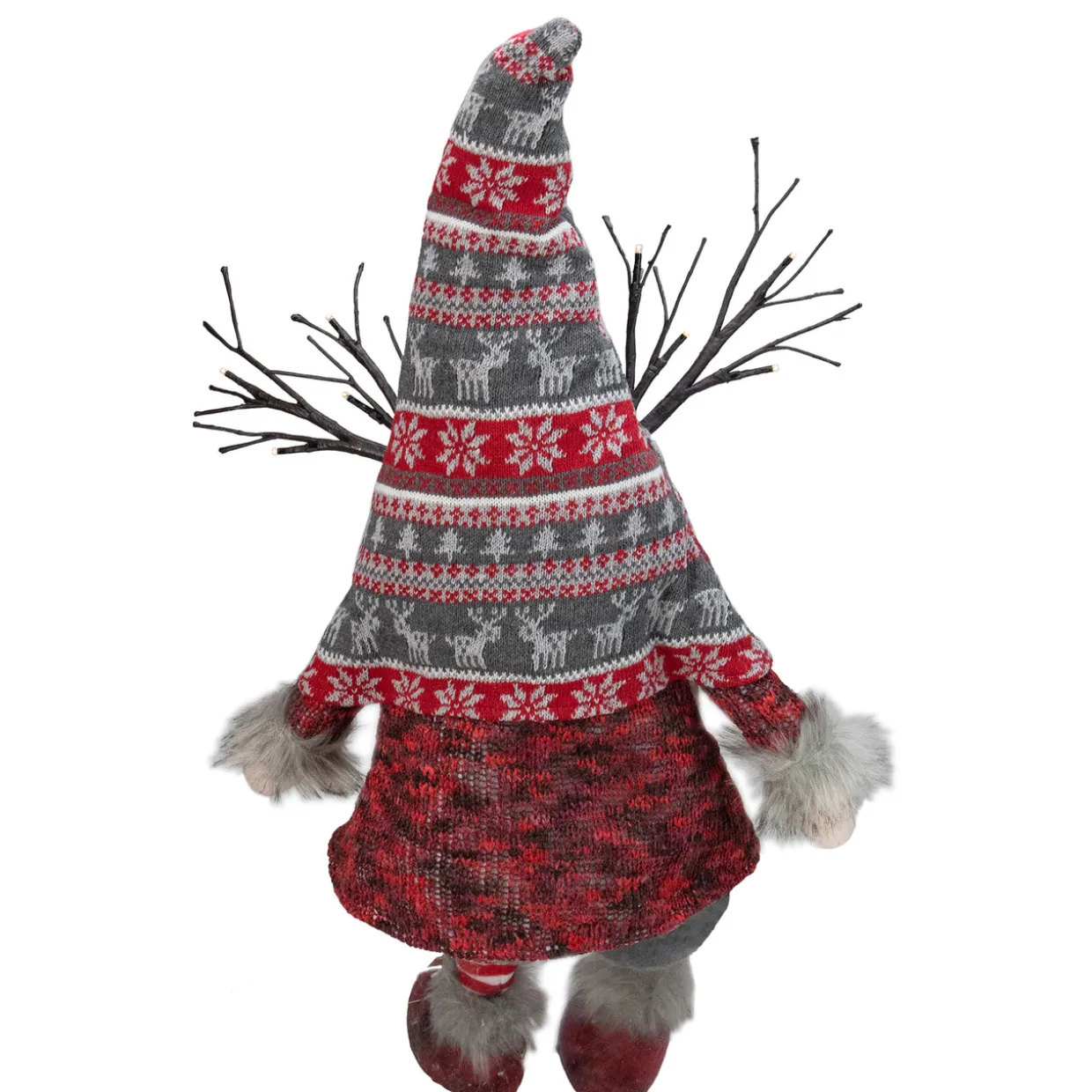 LED Christmas Gnome with Antlers and Dangling Legs - 30" - Gray and Red