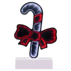 LED 3D Candy Cane with Bow Christmas Infinity Mirror - 8"