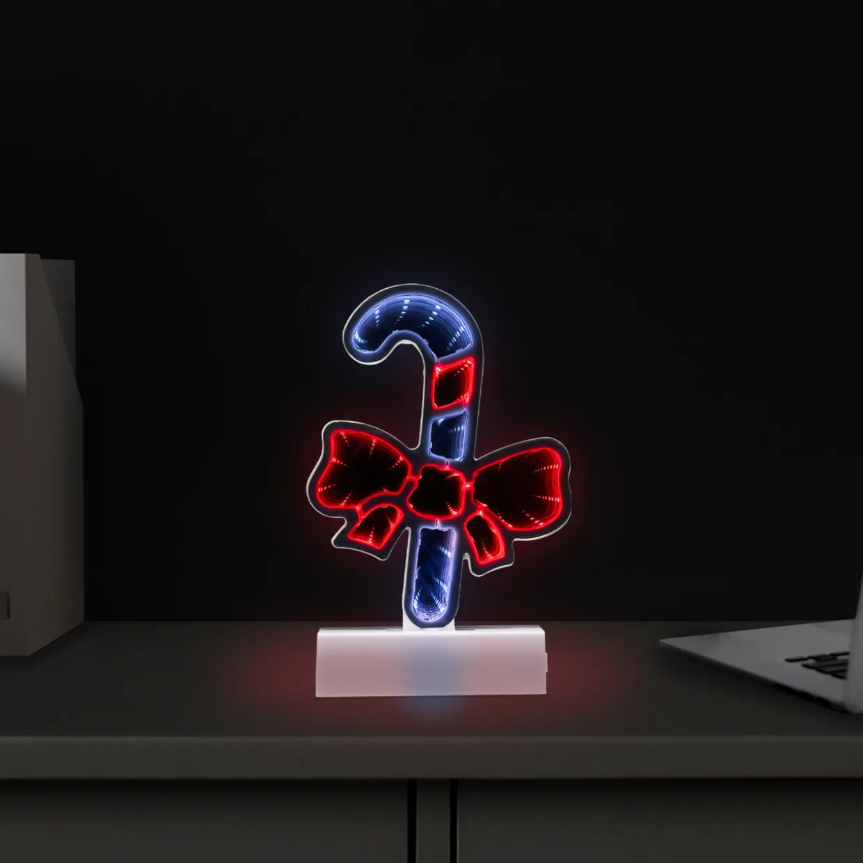 LED 3D Candy Cane with Bow Christmas Infinity Mirror - 8"