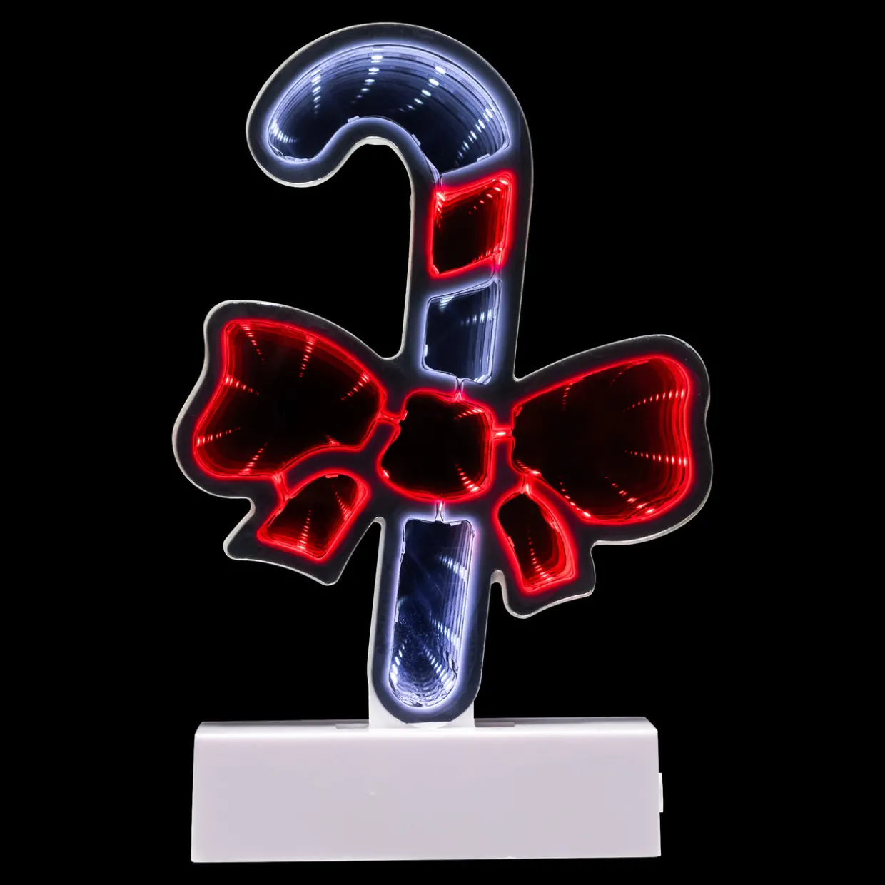 LED 3D Candy Cane with Bow Christmas Infinity Mirror - 8"