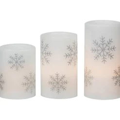 LED Flameless Flickering Wax Pillar Snowflake Christmas Candles - 6" - Set of 3