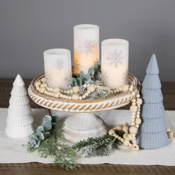 LED Flameless Flickering Wax Pillar Snowflake Christmas Candles - 6" - Set of 3