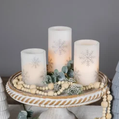 LED Flameless Flickering Wax Pillar Snowflake Christmas Candles - 6