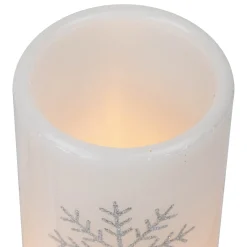 LED Flameless Flickering Wax Pillar Snowflake Christmas Candles - 6