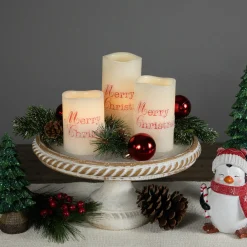 LED Flameless Frosted "Merry Christmas" Wax Pillar Candles - 6" - Set of 3