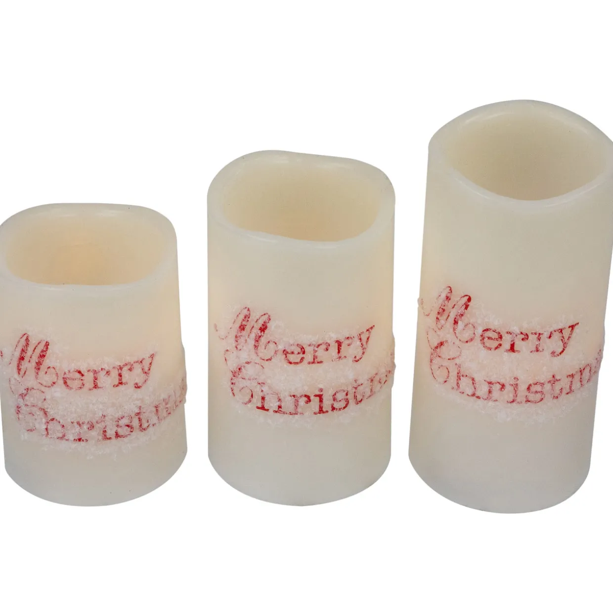 LED Flameless Frosted "Merry Christmas" Wax Pillar Candles - 6" - Set of 3