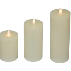 LED Flickering Flameless Pillar Candles - 8.75" - Cream - Set of 3