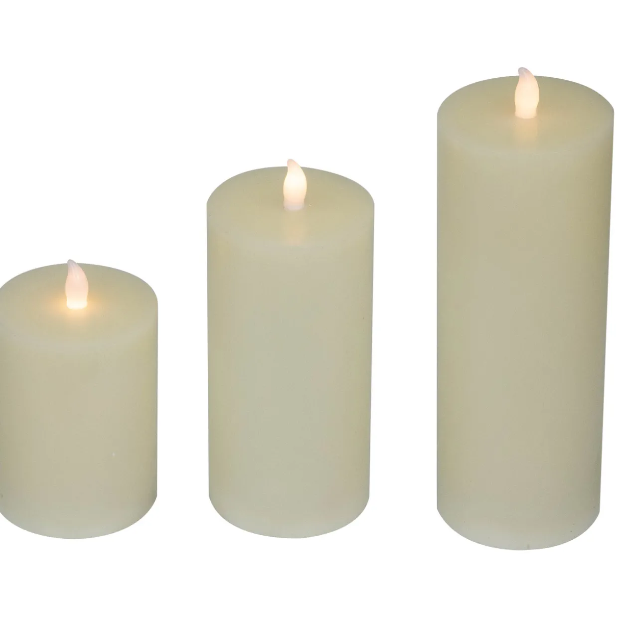 LED Flickering Flameless Pillar Candles - 8.75" - Cream - Set of 3