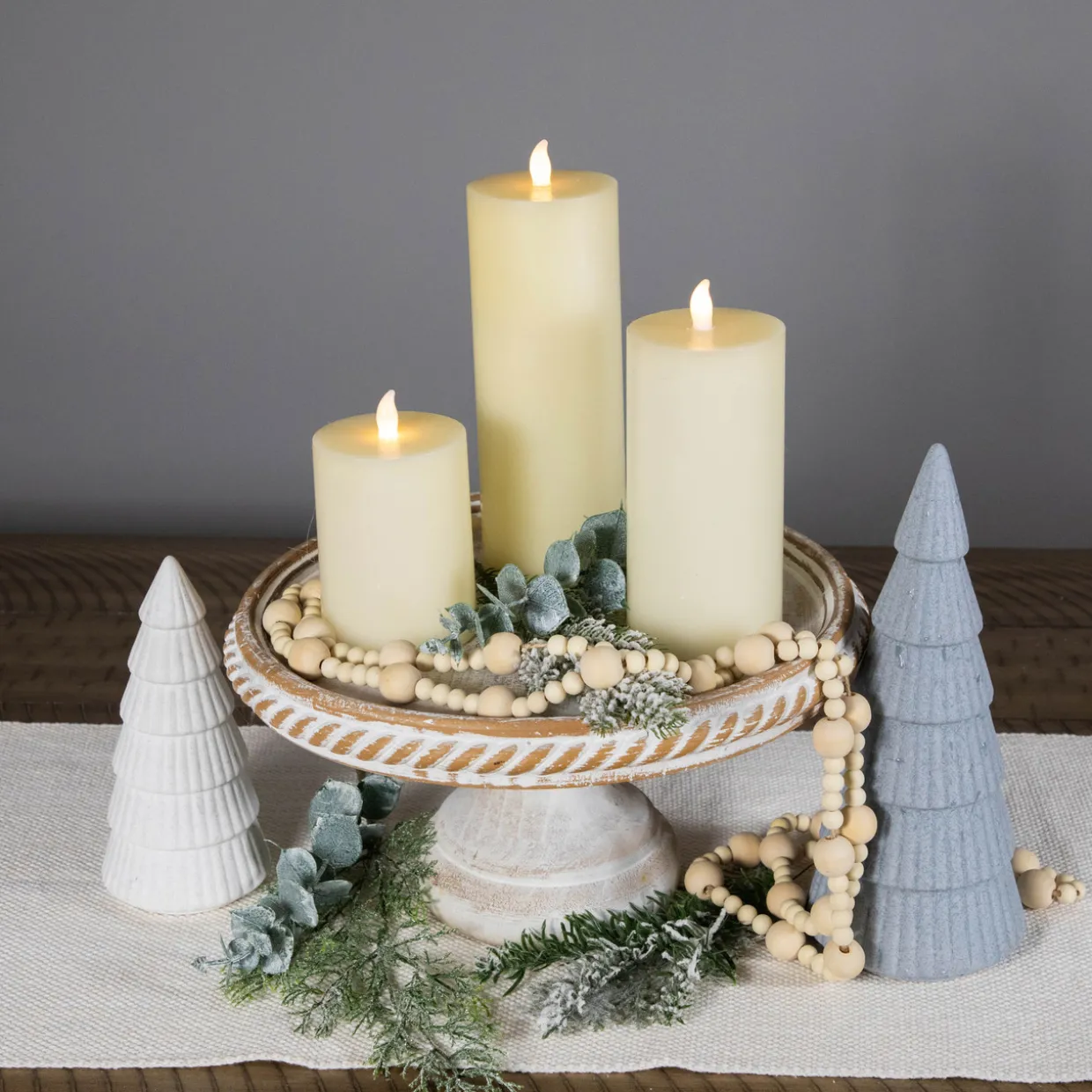 LED Flickering Flameless Pillar Candles - 8.75" - Cream - Set of 3