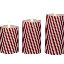 LED Flickering Flameless Candy Cane Striped Christmas Wax Pillar Candles - 6" - Set of 3