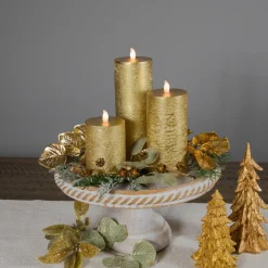 LED Flickering Flameless Pillar Christmas Candles - 8.75" - Gold - Set of 3