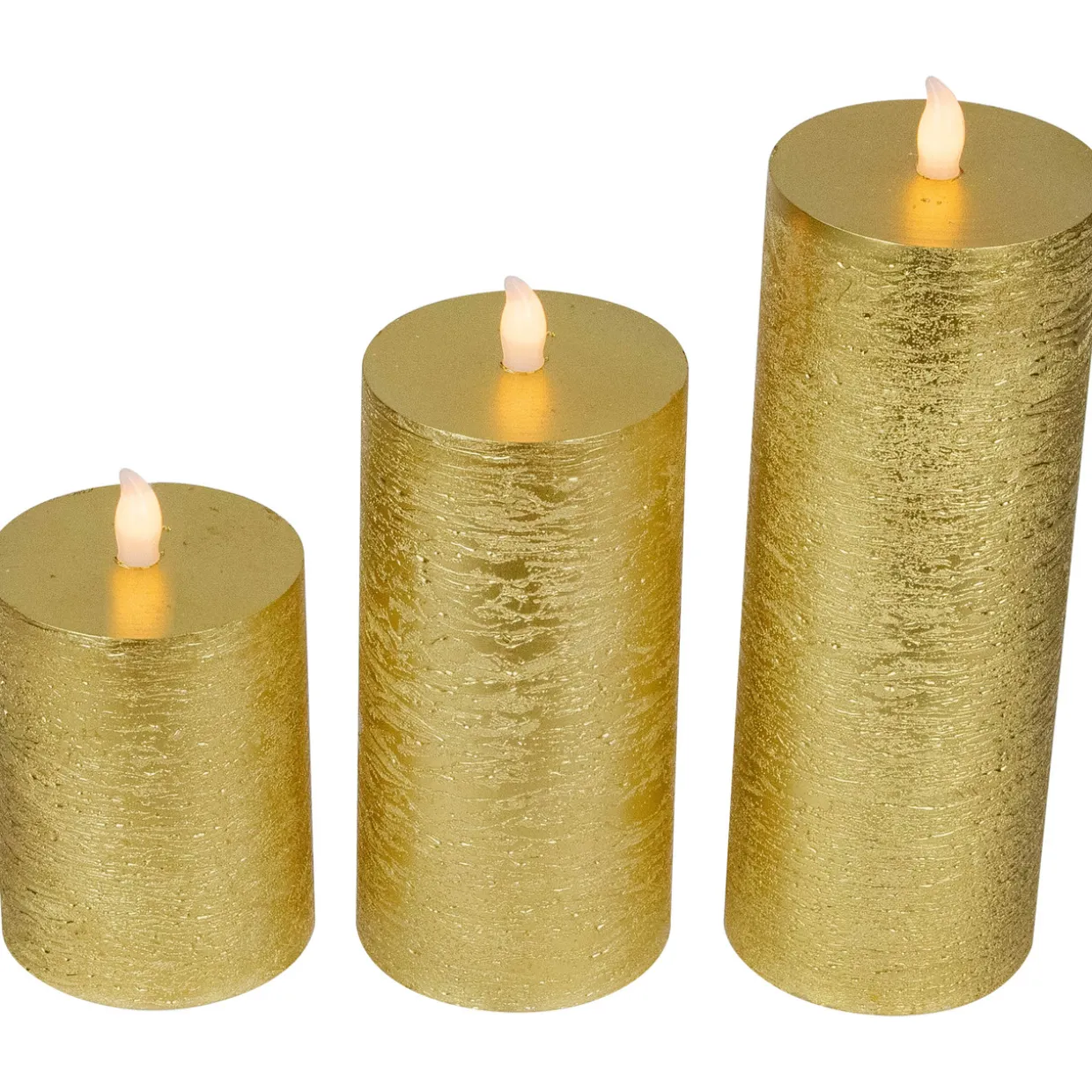 LED Flickering Flameless Pillar Christmas Candles - 8.75" - Gold - Set of 3