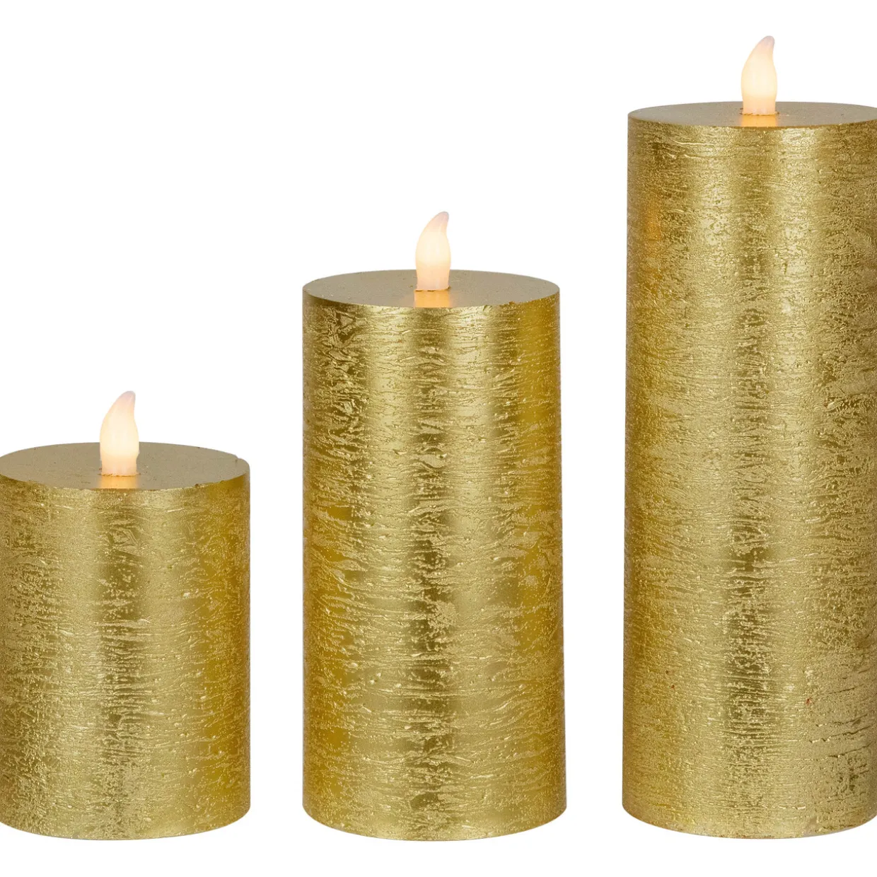 LED Flickering Flameless Pillar Christmas Candles - 8.75" - Gold - Set of 3